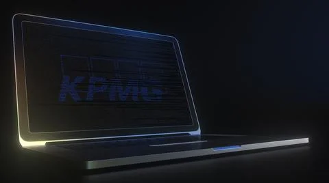 KPMG logo made with computer code on the laptop screen. Editorial conceptual 3d Stock Illustration