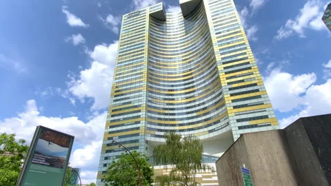 KPMG tower, the Tour Eqho, in la Defense business district in Paris, France Stock Footage 254937809