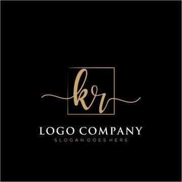 KR Initial handwriting logo with rectangle template vector Stock Illustration