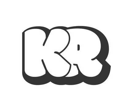 KR logo, bubble comic lettering, rounded in graffiti style black and white .. イラスト素材