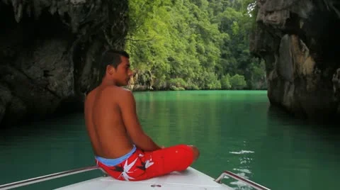 Krabi boat lagun Stock Footage 12545014