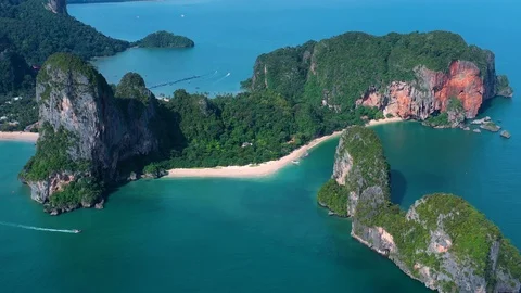 Krabi - Railay beach seen from a drone. One of Thailand's most famous luxurio Stock Footage 124636631