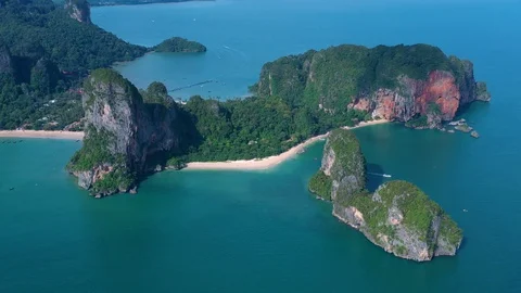 Krabi - Railay beach seen from a drone. One of Thailand's most famous luxurio Stock Footage 124636632