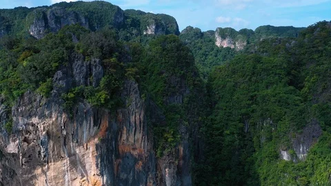 Krabi - Railay beach seen from a drone. One of Thailand's most famous luxurio Stock Footage 124636638