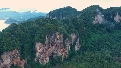 Krabi - Railay beach seen from a drone. One of Thailand's most famous luxurio Stock Footage 124636688