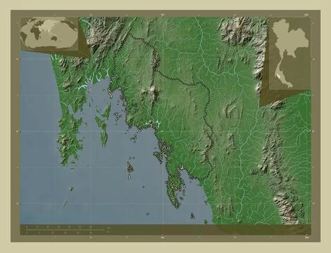 Krabi, Thailand. Elevation map colored in wiki style with lakes and rivers Stock Illustration