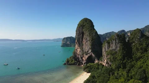 Krabi's Railay Beach Limestone Karst Aerial Close Up View in 4k Stock Footage 337648190