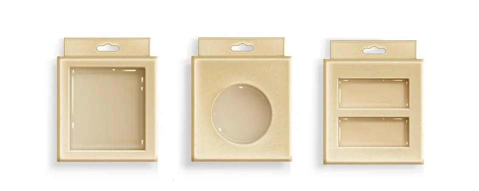 Kraft box packaging with plastic window cutouts Stock Illustration