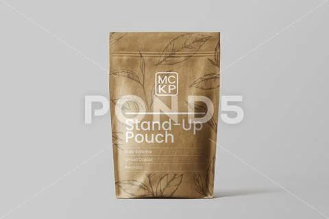 Kraft paper pouch packaging mockup front view PSD Template