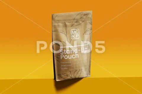 Kraft paper pouch packaging mockup template PSD-sjabloon