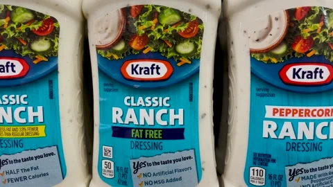Kraft ranch salad dressing pan on a retail shelf variety Stock Footage 169371505