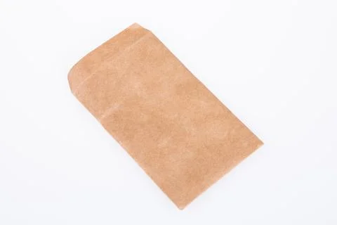 Kraft small brown paper square envelope isolated on white background Stock Photos