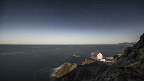 Kråkenes Lighthouse in moonlight Stock Footage 88309451
