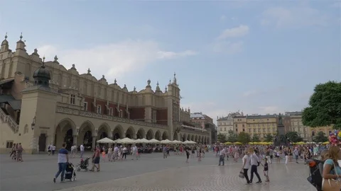Krakow, Cracow, Poland. Market square, city center Stock Footage