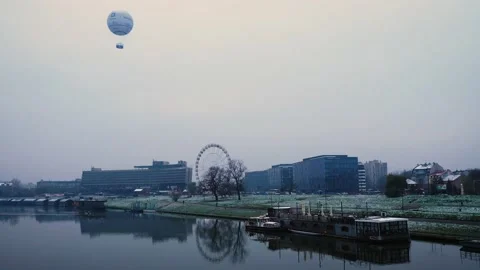 Krakow landscape. Balloon. Cloudy and foggy. Ferris wheel Stock Footage 222118566