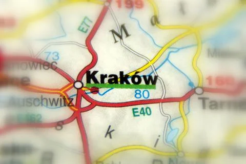 Krakow on a map Stock Photos