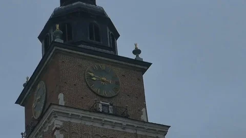 Krakow Medieval Tower Clock Stock Footage 69268975