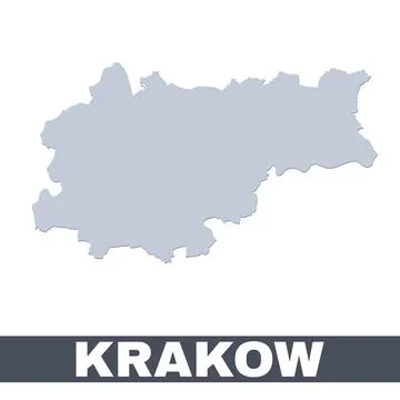 Krakow outline map. Vector map of Krakow city area borders with shadow Stock Illustration