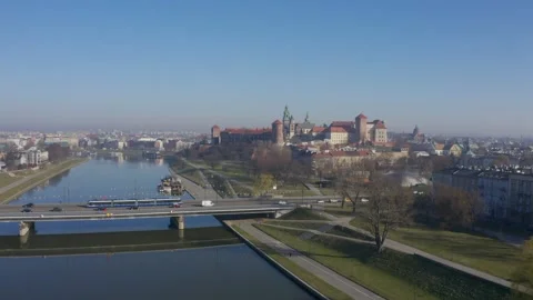 Krakow Poland bridge river visla wawel Video stock 182829367