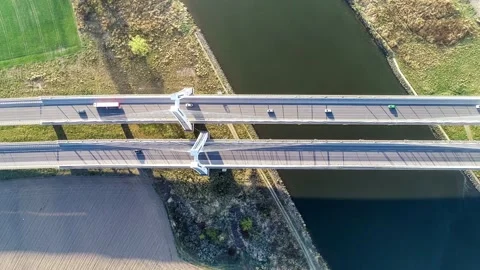 Krakow, Poland.  Double cable-stayed bridge over the Vistula river Stock Footage 134211298