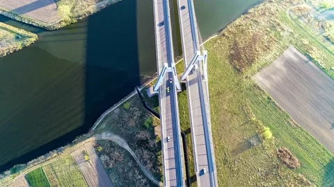 Krakow, Poland.  Double cable-stayed bridge over the Vistula river Stock Footage 136285934