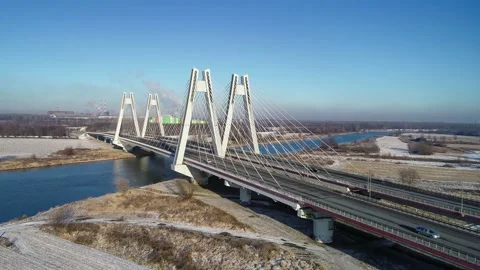 Krakow, Poland.  Double cable-stayed Macharski bridge over the Vistula river Video stock 168256658