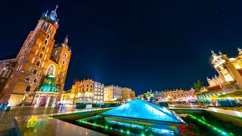Krakow in Poland at night Stock Footage 128765032