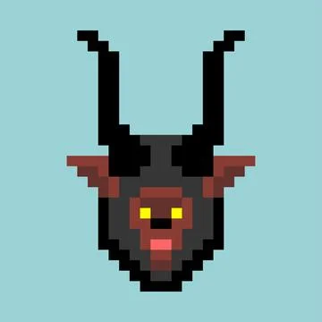 Krampus face 8-bit pixel art portrait of a horned demon. A retro horror ico.. Stock Illustration
