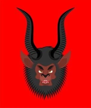 Krampus face Christmas devil. Evil demon. Punishes naughty children. Horned m Stock Illustration