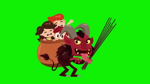 Krampus Or Christmas Devil Cartoon Character Walking With A Sack Of Crying Kids Video stock 321402765