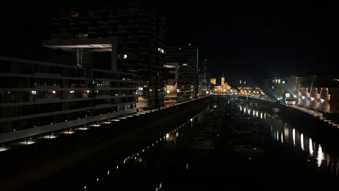 Kranhaeuser Of Cologne At Night Stock Footage 96113505