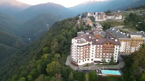 Krasnaya Polyana, Sochi — August 27, 2024: Aerial view of mountain resort Stock Footage 337475283