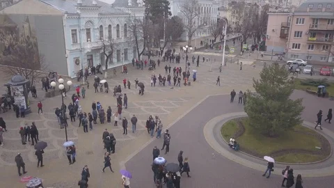Krasnodar crowd square spring copter Stock Footage 90021341
