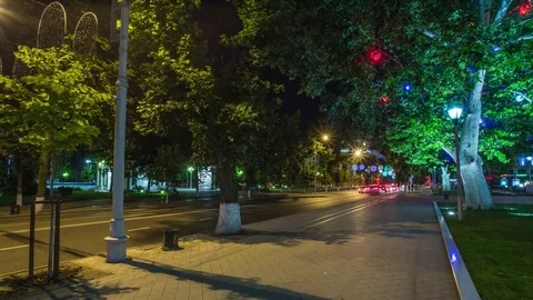 Krasnodar Downtown Hyper Lapse. Central Street at night 库存影片 84742978