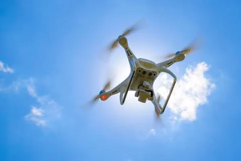 Krasnodar, Russia - May 30, 2017: Drone DJI Phantom 4 in flight. Quadrocopter Stock Photos