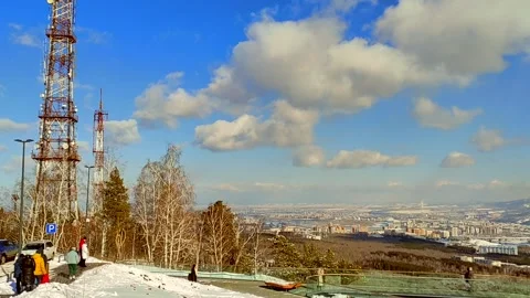 Krasnoyarsk view from the mountain, clouds timelapse Stock Footage 237444088