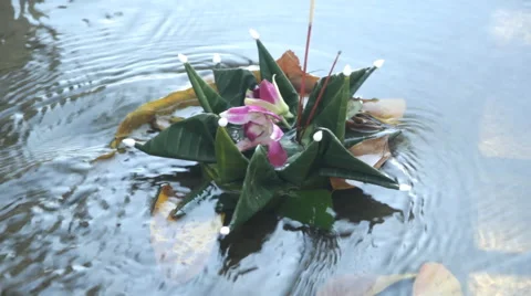 Krathong floating on water Stock Footage 60107655