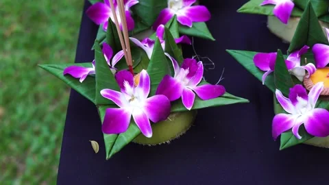 Krathong made of banana leaf Stock Footage 260300800