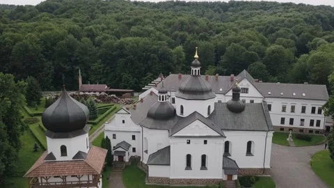 Krehiv an old monastery complex, Ukraine. View from above from aerial drone Stock Footage 132697436