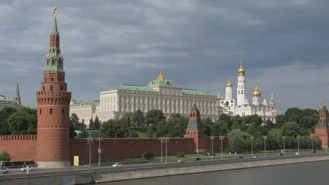 The Kremlin and a river in the summer day - Moscow, Russia Stock Footage