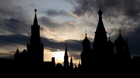 Kremlin and St Basil Cathedral in Red Square, Time Lapse at Sunrise, Moscow Stock Footage 114635499