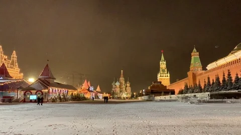 Kremlin, blizzard on the Red Square of Moscow Stock Footage 103411784