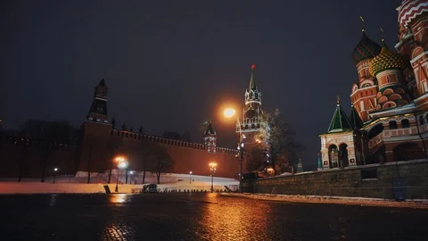 Kremlin Chimes and Saint Basil's Cathedral in Red Square, symbols of the country Stock Footage 103186755