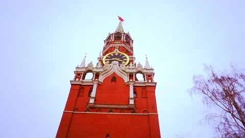 Kremlin clock tower in the evening Stock Footage 121164971