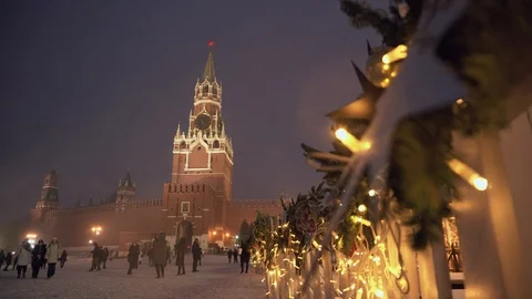 The Kremlin during a snowfall in Moscow Stock Footage 120806584