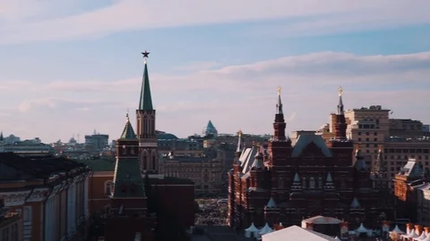 Kremlin red square buildings picturesque panoramic view of Moscow Stock Footage