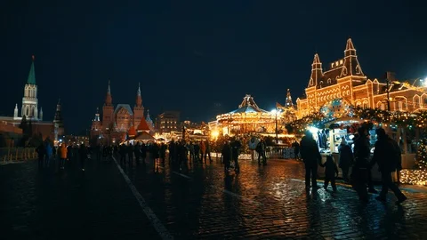 Kremlin, Red Square, traditional fair, celebration, holiday, pancake week Stock Footage 102903331