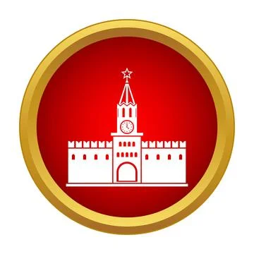 Kremlin spasskaya tower icon inside red circle Stock Illustration