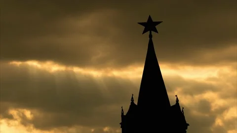 Kremlin, The Spasskaya Tower, Red Square, Moscow, Russia, Golden Sunset Video stock 222954369