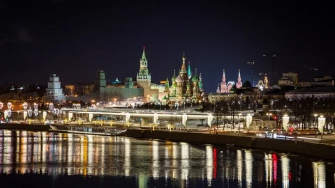 The Kremlin, St. Basil's Cathedral, Zaryadye Park Stock Footage 90775749
